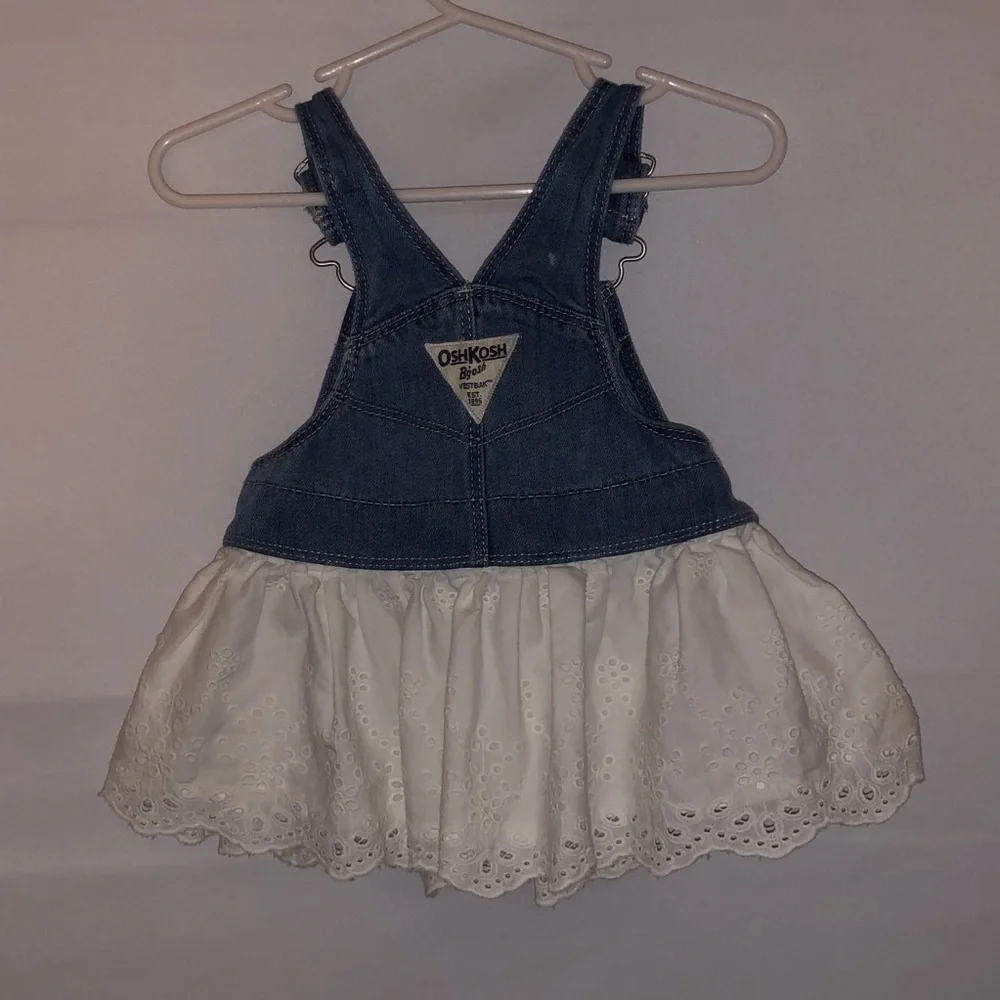 Kid's Oshkosh B'Gosh Denim Overall Dress with Eyelet Lace Skirt - Picture 7 of 8